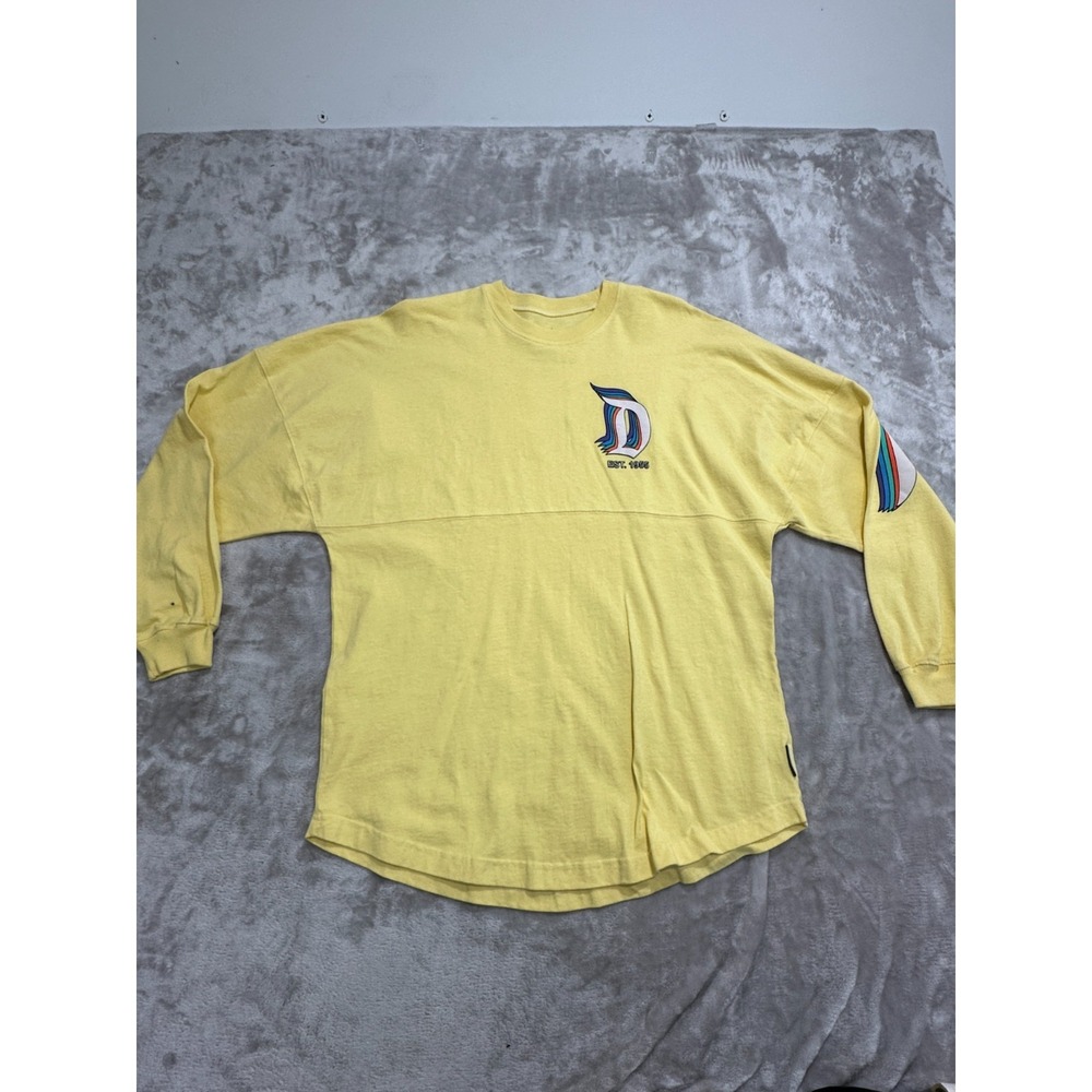 Disney Parks Spirit Jersey Size Small Yellow Oversized Back Print Long Sleeve